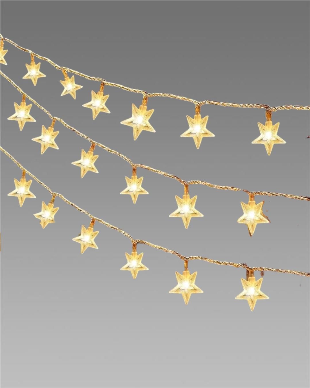Christmas Serial String Star Lights – Warm White (3M, 16 LEDs)