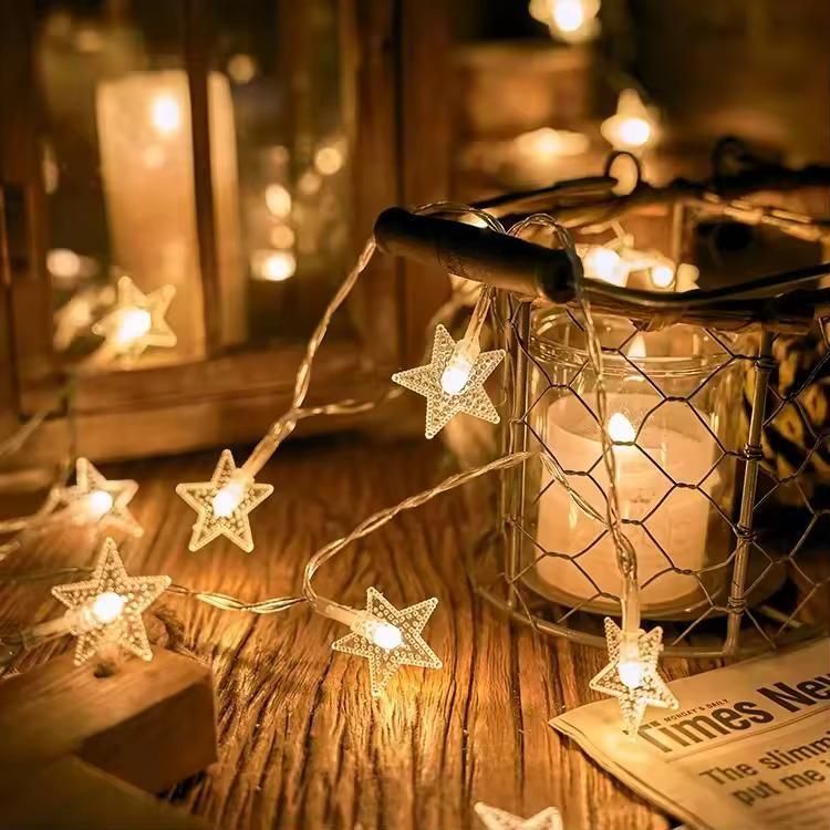 Christmas Serial String Star Lights – Warm White (3M, 16 LEDs)