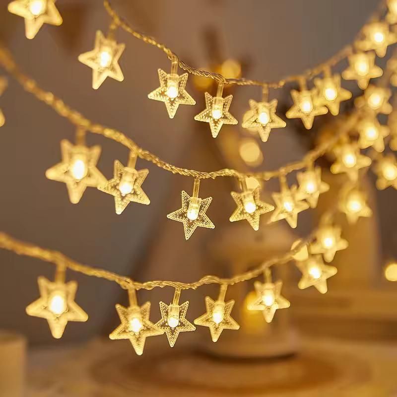 Christmas Serial String Star Lights – Warm White (3M, 16 LEDs)
