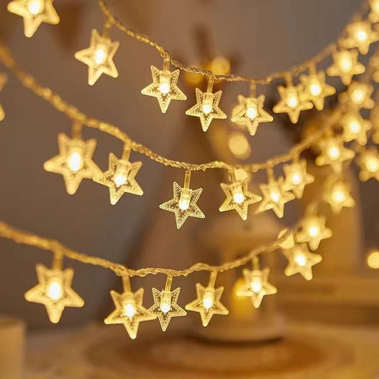 Christmas Serial String Star Lights – Warm White (3M, 16 LEDs)